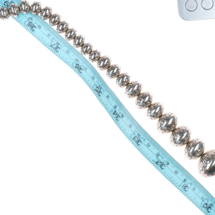 27.5" SW Navajo Pearl hand stamped/handmade beaded sterling silver necklace