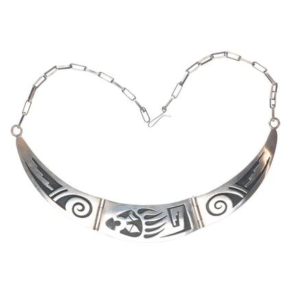 15.5" Mitchel Sockyma Hopi overlay bib choker necklace paw sterling silver