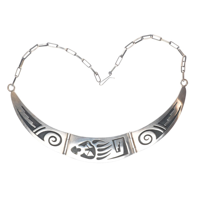 15.5" Mitchel Sockyma Hopi overlay bib choker necklace paw sterling silver