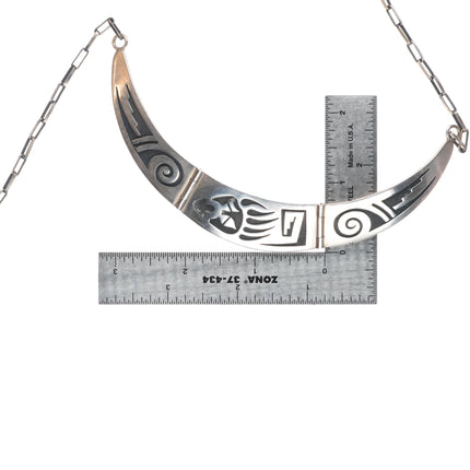 15.5" Mitchel Sockyma Hopi overlay bib choker necklace paw sterling silver