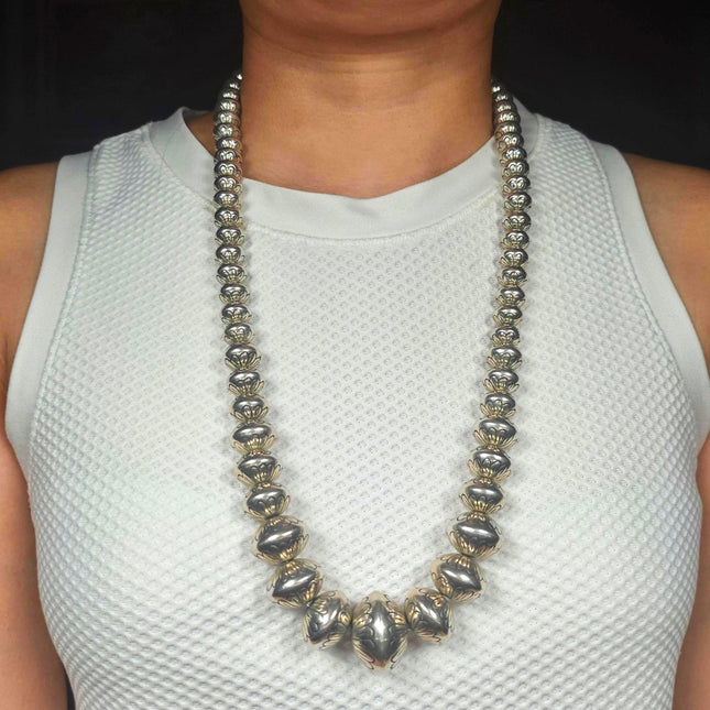 27.5" SW Navajo Pearl hand stamped/handmade beaded sterling silver necklace