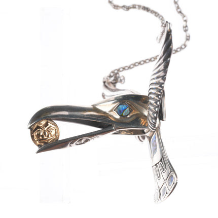 1992 Jerry Hill 4/25 Northwest Coast Sterling silver/gold abalone necklace