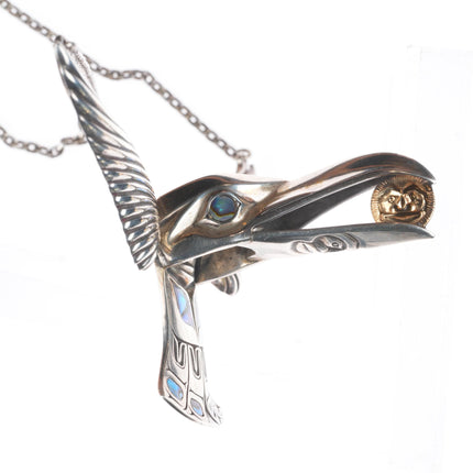 1992 Jerry Hill 4/25 Northwest Coast Sterling silver/gold abalone necklace