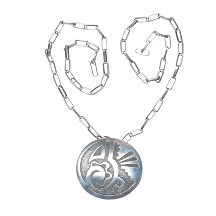 Large Vintage Hopi overlay pendant with necklace, sterling silver