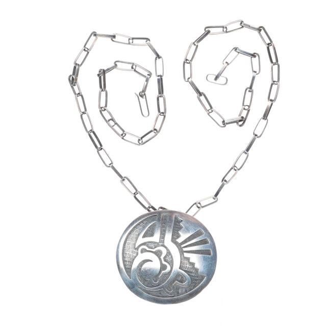 Large Vintage Hopi overlay pendant with necklace, sterling silver