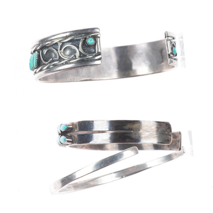 6.25" Vintage Zuni sterling silver turquoise inlay/needlepoint cuff bracelets