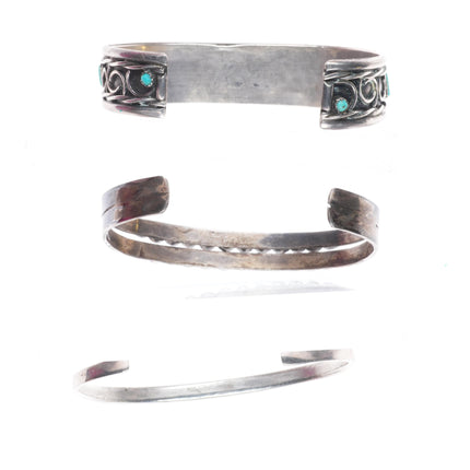 6.25" Vintage Zuni sterling silver turquoise inlay/needlepoint cuff bracelets
