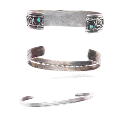 6.25" Vintage Zuni sterling silver turquoise inlay/needlepoint cuff bracelets