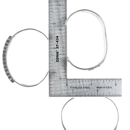 6.25" Vintage Zuni sterling silver turquoise inlay/needlepoint cuff bracelets