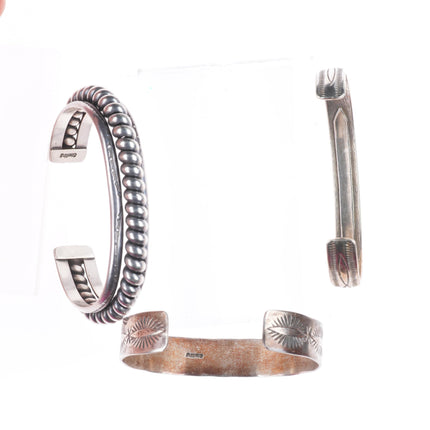 6.3" Vintage Navajo sterling silver row/chip inlay turquoise cuff bracelets