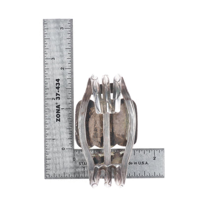 6.75 1940's Navajo sterling silver petrified wood agate cuff bracelet 3 shank