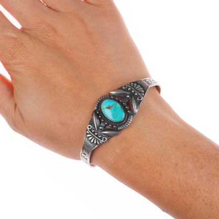 6.5" Vintage 40's-50's Fred Harvey style sterling and turquoise cuff bracelet