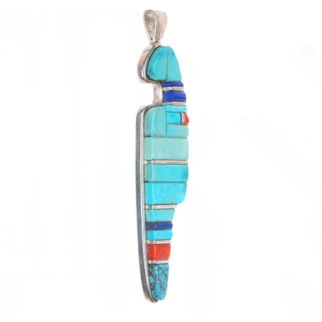 Sherian Honhongva Hopi turquoise, coral sterling silver corn row pendant
