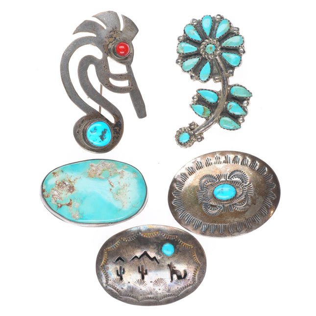 Vintage Navajo/Zuni/southwest sterling silver/turquoise pin/brooch lot