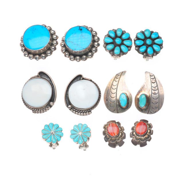 Vintage Lot Navajo/Zuni/Southwestern sterling silver/turquoise clip-on earrings