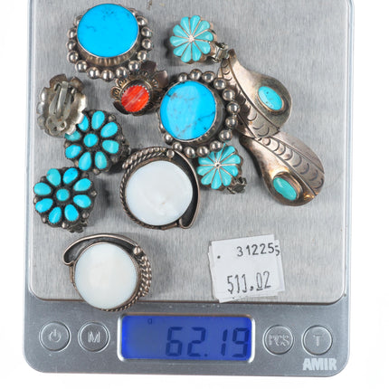 Vintage Lot Navajo/Zuni/Southwestern sterling silver/turquoise clip-on earrings