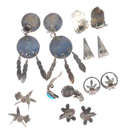 Vintage Lot Navajo/Zuni/Southwestern sterling silver/turquoise clip-on earrings