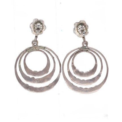 c1940's Vintage Dishta Zuni sterling silver turquoise flush inlay 3 hoop earring