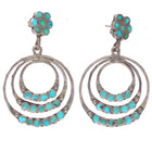 c1940's Vintage Dishta Zuni sterling silver turquoise flush inlay 3 hoop earring
