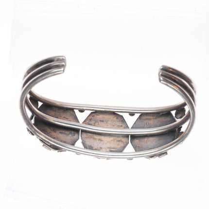 6.5" c1940 Zuni Blue Gem Turquoise sterling silver  square cluster cuff bracelet