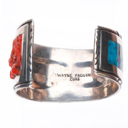 7.25" Wayne Paquin Zuni sterling silver turquoise/coral inlay cuff bracelet