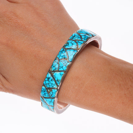 6.6" c1940 Zuni #8 spiderweb Turquoise sterling silver inlay cuff bracelet