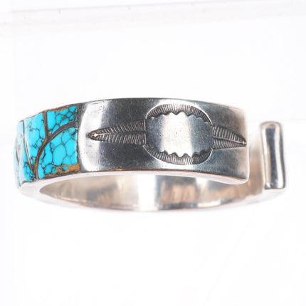 6.6" c1940 Zuni #8 spiderweb Turquoise sterling silver inlay cuff bracelet