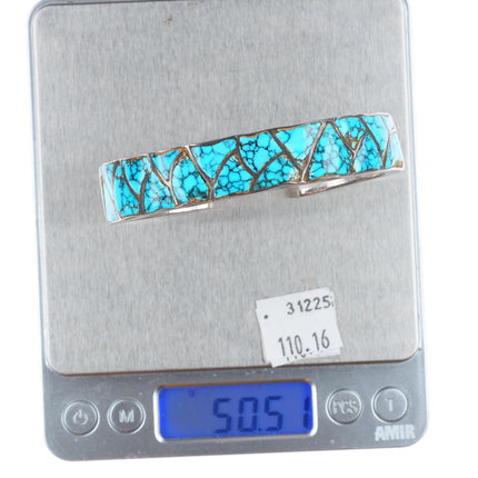 6.6" c1940 Zuni #8 spiderweb Turquoise sterling silver inlay cuff bracelet