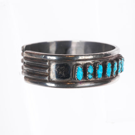 6.6" Vintage Zuni sterling silver carved turquoise row cuff bracelet