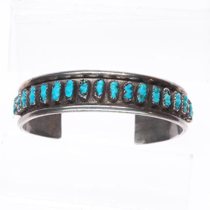 6.6" Vintage Zuni sterling silver carved turquoise row cuff bracelet
