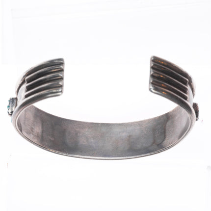 6.6" Vintage Zuni sterling silver carved turquoise row cuff bracelet