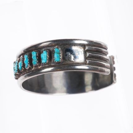 6.6" Vintage Zuni sterling silver carved turquoise row cuff bracelet