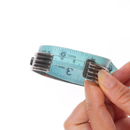 6.6" Vintage Zuni sterling silver carved turquoise row cuff bracelet