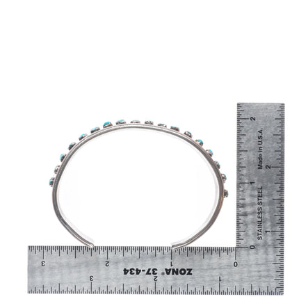 6.6" Vintage Zuni sterling silver carved turquoise row cuff bracelet