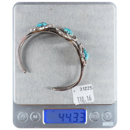 7" Vintage Navajo sterling silver spiderweb turquoise 3 stone cuff bracelet