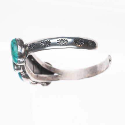 6" c1950 Vintage Navajo sterling silver abstract turquoise row cuff bracelet