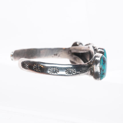 6" c1950 Vintage Navajo sterling silver abstract turquoise row cuff bracelet