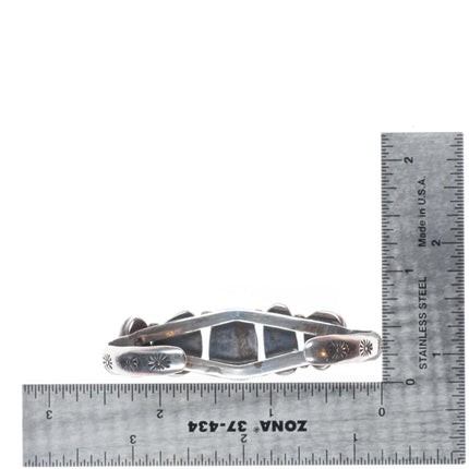 6" c1950 Vintage Navajo sterling silver abstract turquoise row cuff bracelet