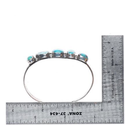6" c1950 Vintage Navajo sterling silver abstract turquoise row cuff bracelet