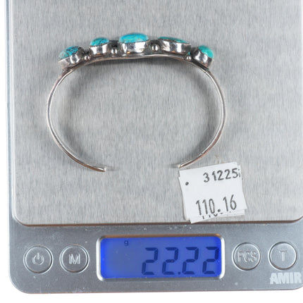 6" c1950 Vintage Navajo sterling silver abstract turquoise row cuff bracelet