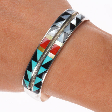 6.5" Andrew Dewa Zuni sterling silver intarsia inlay cuff bracelet turquoise