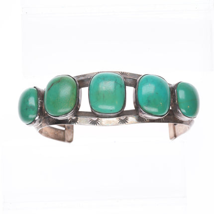 6.5" Vintage Navajo carinated sterling silver turquoise row cuff bracelet