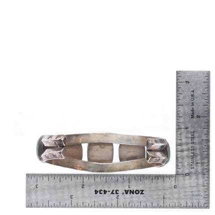 6.5" Vintage Navajo carinated sterling silver turquoise row cuff bracelet