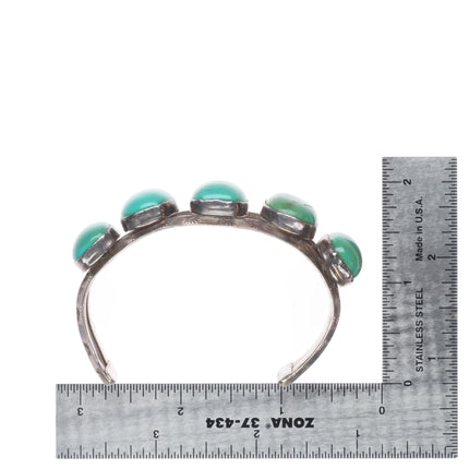 6.5" Vintage Navajo carinated sterling silver turquoise row cuff bracelet