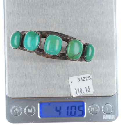 6.5" Vintage Navajo carinated sterling silver turquoise row cuff bracelet