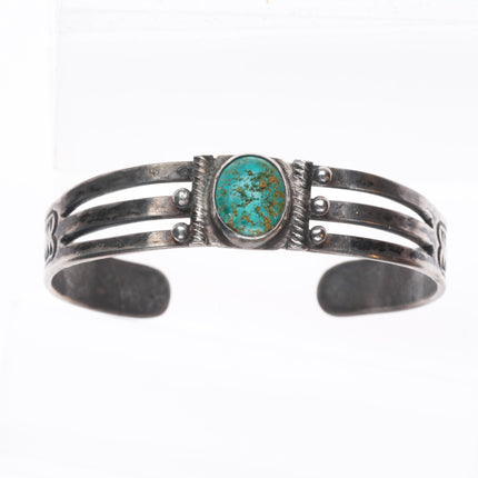 6.25" 30's-40's Navajo sterling silver green turquoise cuff bracelet nice stamps