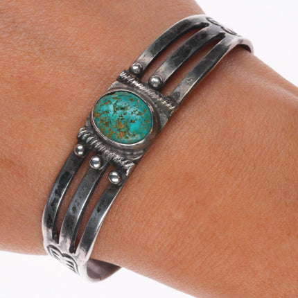 6.25" 30's-40's Navajo sterling silver green turquoise cuff bracelet nice stamps