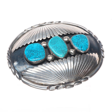 OA Vintage Navajo sterling silver spiderweb turquoise belt buckle