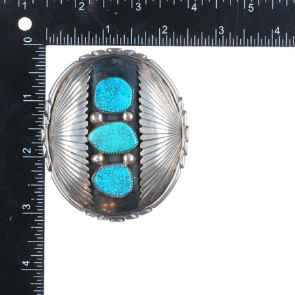 OA Vintage Navajo sterling silver spiderweb turquoise belt buckle