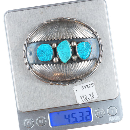 OA Vintage Navajo sterling silver spiderweb turquoise belt buckle